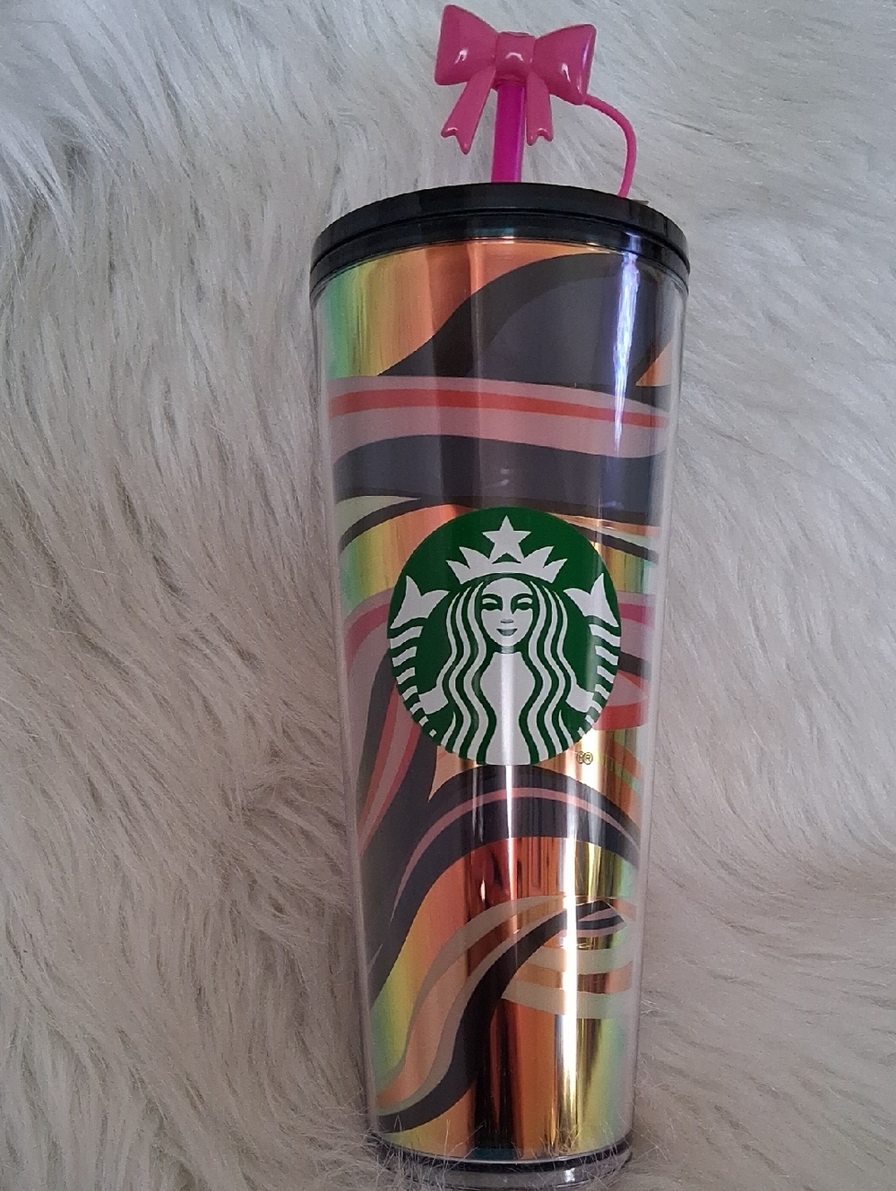 Starbucks  Cold Cup Tumbler With Pink Bow Straw Topper